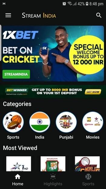 stream india for android